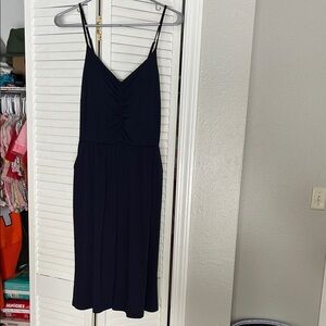 Chic Navy Blue Midi Dress with Spaghetti Straps